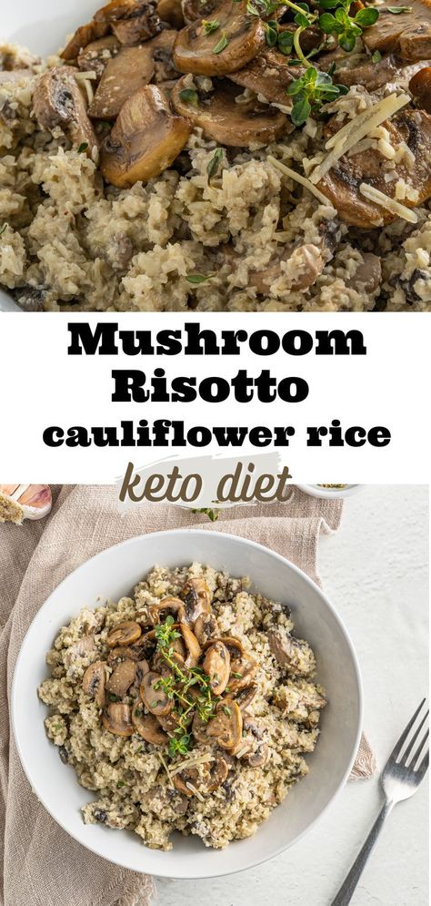 Cauliflower Rice Mushroom Risotto, Mushroom Asparagus Risotto, Keto Rice, Keto Cauliflower Rice, Cauliflower Rice Risotto, Keto Dinner Recipe, Keto Mushrooms, Keto Side Dish, Rice Risotto