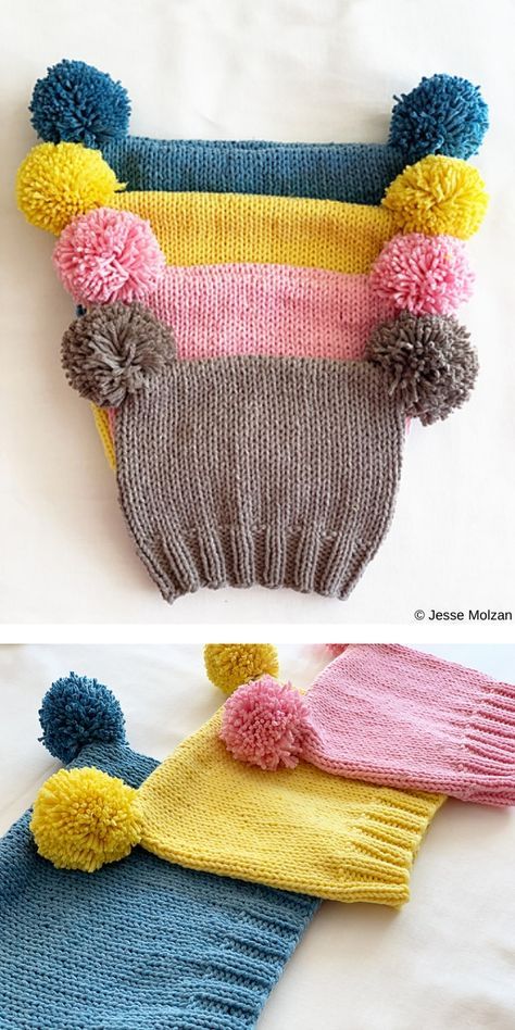 Adorable Knitted Baby Hats With Ears – 1001 Patterns Knitted Hats For Baby Boys, Baby Hats Knitting Patterns, Two Pompom Baby Hat, Childrens Knitted Hats, Baby Knitted Hats, Kids Knitted Hats, Knitting Baby Hat, Baby Hat Knitting Patterns, Knit For Baby