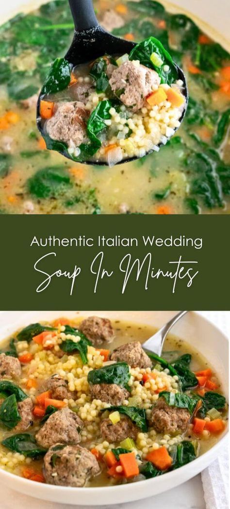 Authentic Italian Wedding Soup In Minutes Authentic Italian Wedding, Italian Wedding Soup Recipe, Mexican Train, Fish Pasta, Tender Meatballs, Best Soups, Soups And Chowders, Homemade Soup Recipe, Wedding Soup