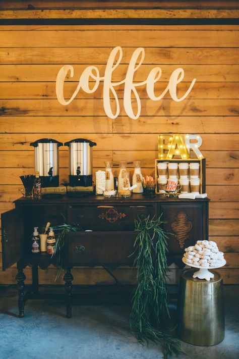 Coffee Bar Wedding Reception, Party Coffee Bar, Coffee Reception, Coffee Bar Party, Coffee Bar Wedding, Bar Wedding Reception, Wedding Coffee, Coffee Wedding, Cottage Wedding