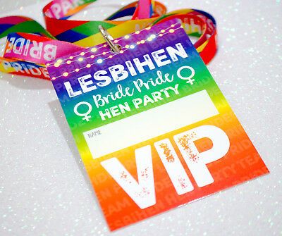 $LESBIHEN Hen Party VIP Pass Lanyards Ladies please check out these awesome LESBIHEN themed VIP Pass Hen Party Lanyards from Wedfest. These super cool hen party favours are the perfect accessory for Gay/Lesbian Hen Parties. The lanyards are just like you would get at any major music festival or as backstage pass for a concert or VIP event. The lanyard cards feature the text LESBIHEN large at the top with the words BRIDE PRIDE and HEN PARTY below. Below this is a space for each of the hen's names Party Wristbands, Hen Party Favours, Hen Party Accessories, Bachelorette Party Planning, Vip Pass, Party Names, Rainbow Flag Pride, Lesbian Wedding, Gay Wedding