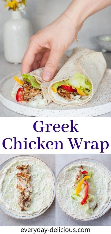 Greek Chicken Wrap, Turkey Wraps Healthy, Chicken Tortilla Wraps, Chicken Tzatziki, Tzatziki Chicken, Soft Tortillas, Chicken Wrap Recipes, Low Cholesterol Recipes, Chicken Wrap