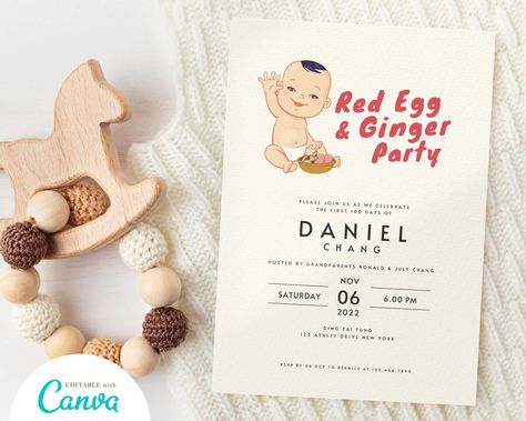 Red Egg And Ginger Party Invitations, Red Egg And Ginger Party, Invitation Card Diy, Asian Wedding Invitations, 100 Days Celebration, Baby Full Moon, Chinese Celebrations, Egg Party, Full Moon Party