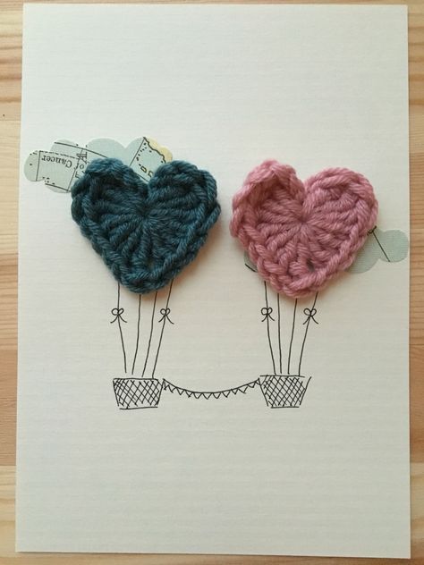 Inspired by the cards from this artist, I have made our wedding invitations by replacing the paper heart by a crochet heart. The tutorial for them is on this blog. I have used an old map … Crochet Wedding Invitation, Crochet Cards, Crochet Frame, Handmade Gifts For Girlfriend, Crochet Poncho Free Pattern, Diy Gift Card, Fabric Cards, Crochet Wedding, Card Pattern