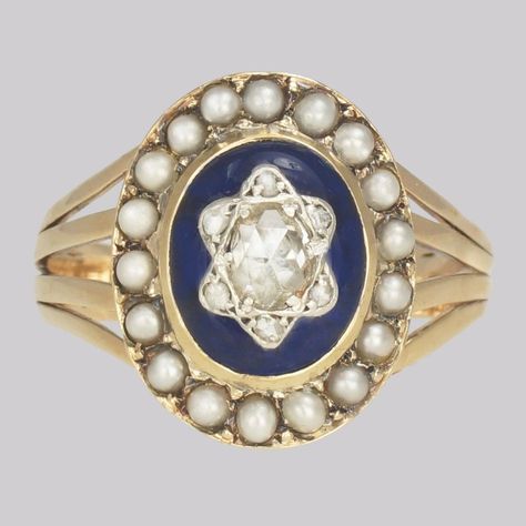 georgian la bague au firmament diamond pearl blue glass antique gold ring circa 1820 Diamond Pearl Ring, Antique Gold Ring, Turquoise Diamond Rings, Pearl Cluster Ring, Antique Gold Rings, Georgian Ring, Edwardian Engagement Ring, Antique Jewelry Rings, Pearl Necklace Vintage