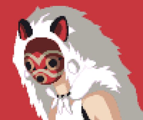 Princess Mononoke Ghibli Pixel Art Pattern Princess Mononoke Pixel Art, Crochet Princess Mononoke, Ghibli Pixel Art, Crochet Pixel Pattern Studio Ghibli, Princess Mononoke Crochet Pattern, Princess Mononoke Alpha Pattern, Princess Mononoke Cross Stitch, Princess Mononoke Lady Eboshi, Pixel Art Templates