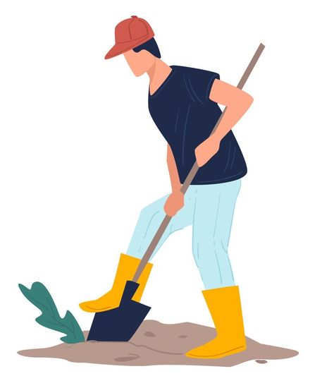 Male character digging holes in soil, agriculture and farming Digging Holes, Male Character, Teaching English, Flat Design, Agriculture, Soil, Drawings, Quick Saves, Design