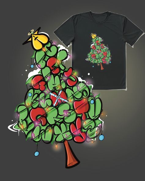 The Alphabet Christmas Tree T-shirt is perfect for anyone who loves the holidays. The shirt features a graffiti alphabet design in the shape of a Christmas tree. So grab one today and celebrate the season in style! Graffiti Christmas Tree, Merry Christmas Graffiti, Christmas Graffiti, Alphabet Christmas, Digital Alphabet, Graffiti Alphabet, Alphabet Design, The Alphabet, Christmas Deco