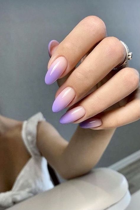 50+Cute Nails You’ll Love Nude Manicure, March Nails Ideas, Purple Ombre Nails, March Nails, Lilac Nails, Romantic Nails, Lavender Nails, Look Polished, Almond Nails Designs