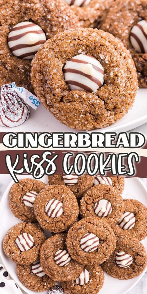 Gingerbread Kiss Cookies, Christmas Cookie Tin Ideas, Hersheys Kiss Cookies, Kiss Cookie Recipe, Hershey Kiss Cookies, Soft Gingerbread, Christmas Yummies, Tree Pictures, Kiss Cookies