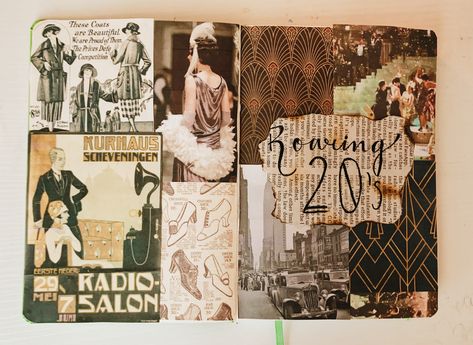 Roaring twenties themed bullet journal title page #bulletjournal #roaring20s #2020 #bulletjournalideas #bulletjournal2020 #scrapbooking 1920s Scrapbook Ideas, Journal Title Page, 1920 Theme, Bullet Journal Title Page, Bullet Journal Titles, Fashion Sketchbook Inspiration, Bullet Journal 2020, Bullet Journal Set Up, Roaring 20