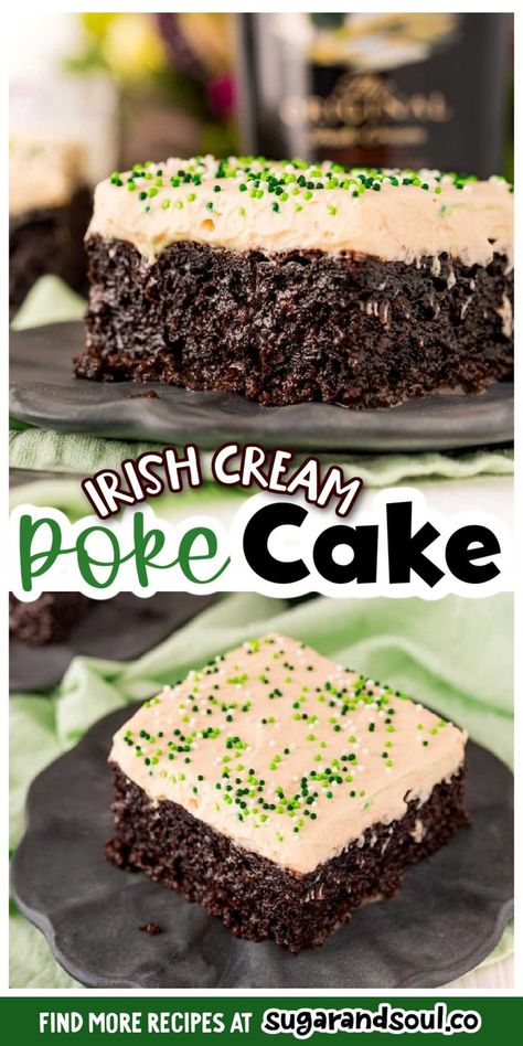 Irish Cream Poke Cake, Irish Cream Chocolate Cake, Easy Irish Desserts, Irish Cream Desserts, Baileys Irish Cream Cake, Irish Dessert Recipes, Baileys Irish Cream Recipes, Irish Cream Cake, Cream Chocolate Cake