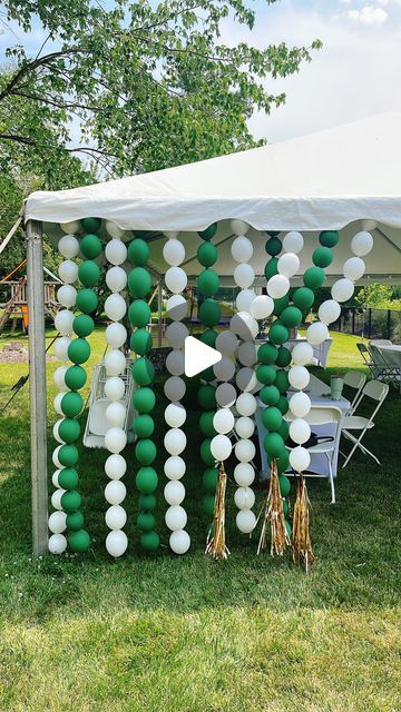 Diy Birthday Decorations Outdoor, Outdoor Birthday Party Decorations Diy, Cheer Tent Decorations, Balloon Arch On Canopy Tent, Outdoor Patio Birthday Party Ideas, Park Party Decorations Pavilion, Fence Decorating Ideas For Party, Tent Decorations Graduation Party, Graduation Tent Decorating Ideas