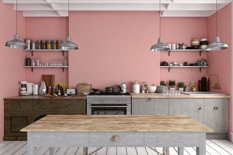 Pink Kitchen Walls, Best Kitchen Colors, Pink Kitchen Decor, Paint For Kitchen Walls, Kitchen Layouts, Kitchen Walls, Kitchen Wall Colors, Kitchen Colour Schemes, Kitchen Paint Colors