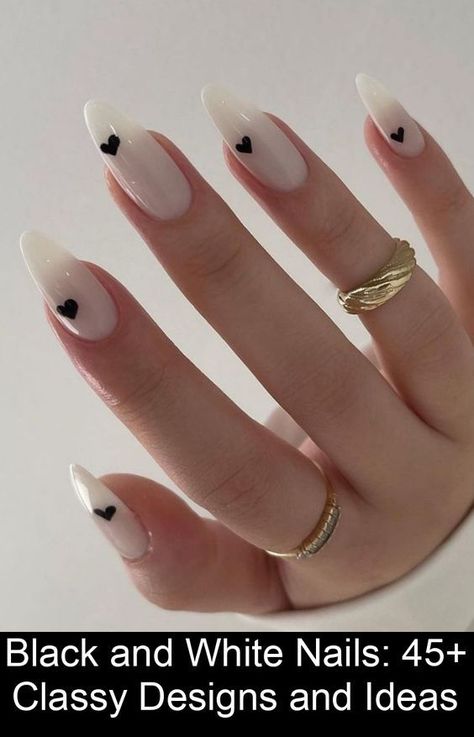 Nails White Or Black, Nail Art White Design, One Black One White Nails, Nail Art Designs Black And White, Nails Design Ideas Black, Nails Inspiration Black And White, White And Black Nails Design, Cute Black Nail Designs, Trendy Black And White Nails