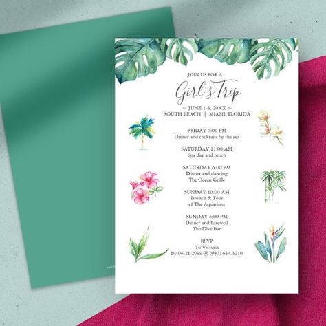 Tropical Bachelorette Party Invitations Itinerary Sweet 16 Pool Party, Sweet 16 Pool Parties, Tropical Bachelorette Party Invitations, Bachelorette Card, Tropical Bachelorette Party, Tropical Bachelorette, Birthday Party Design, Bachelorette Party Invitations, Party Invites