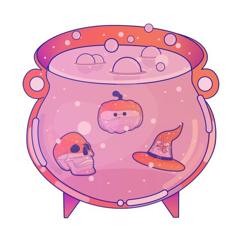 Cute Cauldron Drawing, Bubbling Cauldron Drawing, Kawaii Witch, Fall Drawings, Witch Cauldron, Pumpkin Illustration, Goth Wallpaper, Cute Kawaii Animals, Cute Animal Drawings Kawaii