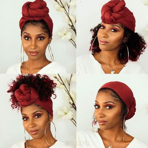 40 Attractive Ways to Tie Head Wraps on Curly Natural Hair - Coils and Glory Natural Hair Turban Style, Turban Hairstyle Curly Hair, Turban Style Black Women, Head Scarf Styles Black Women, Book Closet, Turban Styles, Headwrap Hairstyles, African Hair Wrap, Cabello Afro Natural