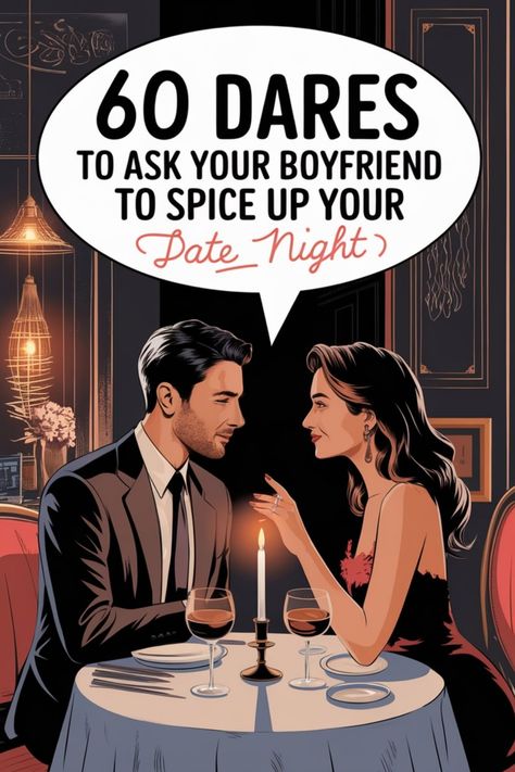 Looking to add some excitement to your date nights with your boyfriend? Check out these 60 daring questions you can ask him for a night full of surprises and laughter. Spice up your relationship by trying out some fun challenges together and deepen your connection. From silly dares to deep conversations, these prompts will make your date nights unforgettable. Whether you want a light-hearted game or intimate moments, these daring questions will surely bring both of you closer together. Date Night Prompts, Daring Questions, Flirty Emojis, Tell Me Three Things, Fun Dares, Spice Up Your Relationship, Funny Nicknames, Questions To Ask Your Boyfriend, Get A Girlfriend