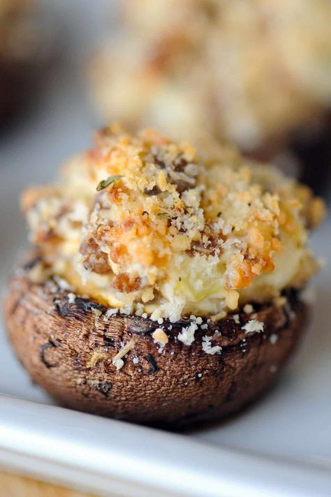 These stuffed mushrooms are a savory mix of Italian sausage, zesty giardiniera and melty cheese. The perfect appetizer for any occasion. Deviled Ham, Artichoke Heart Recipes, Sausage Stuffed Mushrooms, Vegetable Appetizers, Recipes Appetizers And Snacks, Asparagus Recipe, Real Quick, Perfect Appetizers, Appetizer Dips