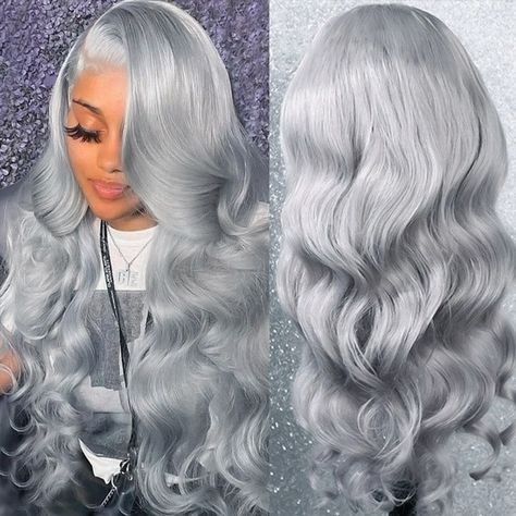 Synthetic Lace Front Wigs for Women Long Wavy Gray Wig Natural Hairline Lace Frontal Wigs Cosplay Glueless Heat Resistant - AliExpress 200165144 Rose Pink Hair, Long Human Hair Wigs, Human Hair Color, Grey Wig, Lace Front Wigs Human Hair, Human Virgin Hair, Wigs Human Hair, Colored Wigs, Body Wave Wig