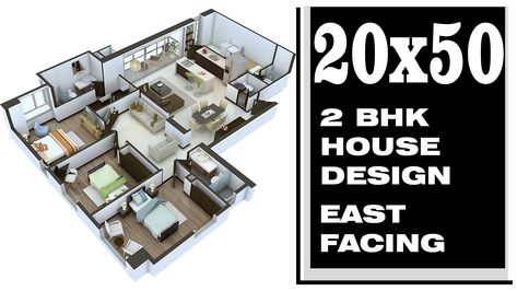 20X50 2 BHK EAST FACING HOUSE PLAN 20×50 East Facing House Plan, 20 50 House Plans 2bhk East Facing, 20 50 House Plan, East Facing House Plan, Interior Elevation, 3d House Plans, 3d Interior, Bed Room, House Plan