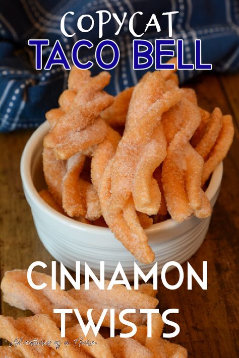 Copycat Taco Bell Cinnamon Twists are a light and crispy snack that is sprinkled with cinnamon and sugar that is super delicious to eat that you can make right at home in half the time it would take to drive and get some from the drive-thru! Diy Taco Bell, Taco Bell Cinnamon Twists, Copycat Taco Bell, Crispy Snacks, Taco Bell Recipes, Nourishing Recipes, Cinnamon Twists, How To Make Taco, Twisted Recipes