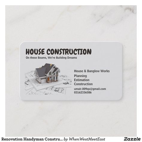 Renovation Handyman Construction architect Business Card Architect Business Card, Construction Business Cards, Metal Business Cards, Create Your Own Business, Promotional Flyers, Construction Business, Your Own Business, Own Business, High Quality Design