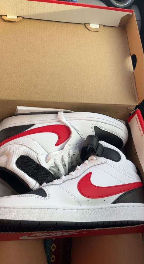 nike • court borough mids 2 • white/university reds - black Court Borough Mid 2, Nike Court Borough, Y2k Clothes, Nike Cortez Sneaker, Nice Shoes, New Outfits, Instagram Story, Sneakers Nike, Black And Red