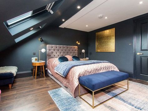 WE SOLD OUR HOUSE! — HOUSE LUST Loft Room Victorian Terrace, Victorian Attic Bedroom, Blue Black Bedroom, Paint Farrow And Ball, Small Victorian Terrace Interior, Farrow And Ball Railings, Loft Bedroom Decor, Loft Rooms, Farrow And Ball Bedroom