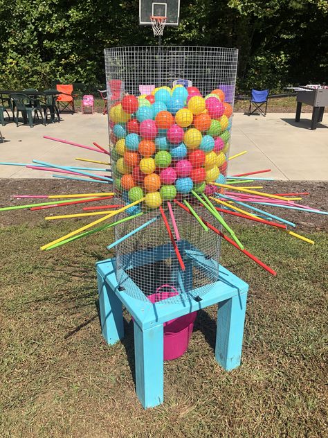 Diy Ski Ball, Ball Pit Balls Repurpose, Ball Pit Balls Activities, Diy Gaga Ball Pit, Diy Skee Ball, Diy Kerplunk, Halloween Kid Games, Diy Ball Pit, Kids Indoor Gym