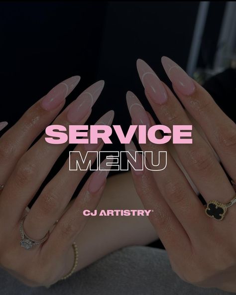 Service Menu 💞 Our core mission is to change the nail industry and your salon experience through our modern techniques and artistry. Our team specialises in acrylic and soft gel nail systems (BIAB/Gel-X). View our Signature Services! Book your CJ Salon experience through the link in bio 🔗 #cjartistry #cjartistrygirls #nailsalonsydney #nailart #nailsofinstagram #pedicure #footlogix #nailservices #foottransformation #footdesign #acrylicservice #biabnails #gel-xservices #servicemenu #nailsa... Dry Pedicure, Menu Nail, Soft Gel Nails, Nail Services, Soft Gel, Gel Nail, Nail Salon, Gel Nails, Nail Art