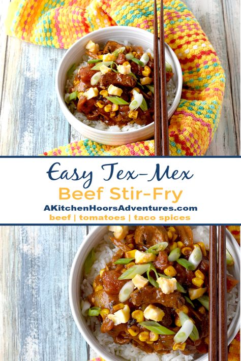 Easy Tex-Mex Beef Stir-Fry is dish that is simple, has few ingredients, and is family approved!  Some beef, taco seasoning, and veg and dinner is on the table! #OurFamilyTable via @akitchenhoor Quick Stir Fry Recipes, Beef Taco Seasoning, Best Beef Recipes, Wok Cooking, Beef Taco, Tacos And Burritos, Fried Beef, Beef Stir Fry, Hearty Dinner