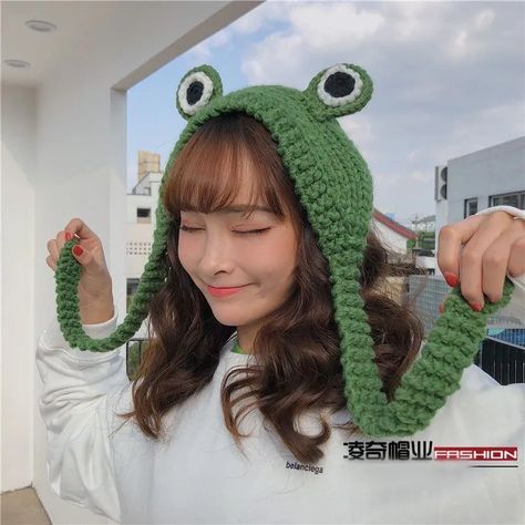 Frog Bandana Crochet, Frog Hat Crochet Pattern Free, Crochet Frog Earmuffs, Frog Beanie Crochet, Knit Frog Hat, Frog Crochet Hat, Frog Hat Crochet, Geeky Crochet Patterns, Crochet Frog Hat