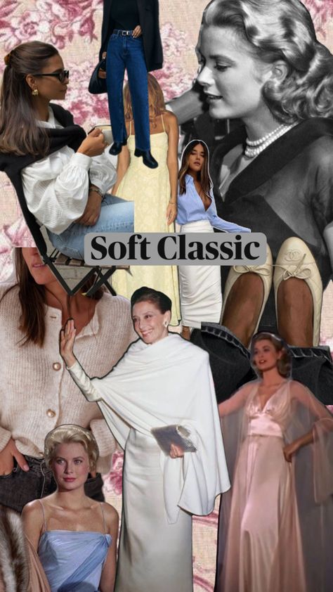 Soft Classic: This type combines the balanced, symmetrical look of Classic with soft, romantic touches. We could focus on flowing fabrics, gentle lines, and feminine details. Classic Kibbe Body Type, Classic Kibbe, Soft Classic Kibbe, Feminine Details, Soft Classic, Focus On, Body Types, Fabric