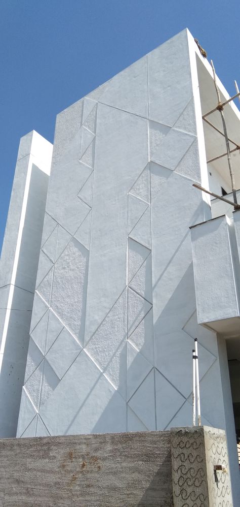 Elevation Design Fasad Wall Design, Exterior Plastering Designs, House External Wall Design, Front Elevation Plaster Design, Ceramic Cladding Architecture, Acp Elevation Design For House, Shera Board Elevation Designs, Cement Design On Wall Elevation, Acp Cladding Front Elevation