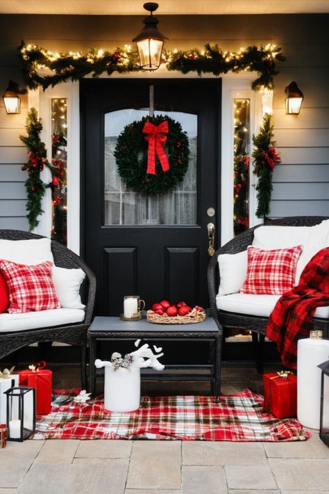 Create an inviting spot to enjoy chilly evenings with these cozy Christmas porch seating ideas. Discover how to blend comfort and style for the perfect holiday nook. Christmas Porch Chair Decor, Porch Chair Decor, Christmas Porch Bench, Porch Seating Ideas, Porch Seating, Bench With Cushion, Porch Bench, Porch Chairs, Seating Ideas