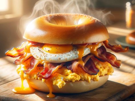 Ultimate Bacon, Egg, and Cheese Bagel with Secret Sauce - NewsBreak Bacon Egg And Cheese Bagel, Egg And Cheese Bagel, Bagel Sandwiches, Toasted Bagel, Plain Bagel, Cheese Bagels, Gourmet Breakfast, Bacon Egg And Cheese, Bacon Eggs