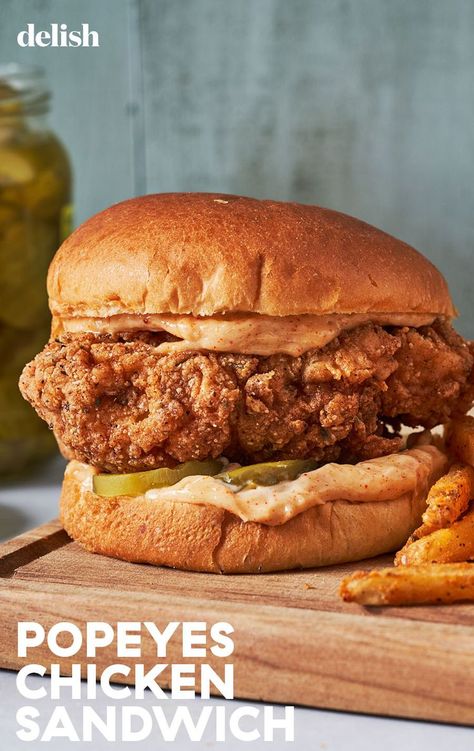 Recreating a Popeyes chicken sandwich means mimicking a few key elements in their spicy, juicy, crispy top-secret classic. Make it now with our helpful tips and tricks. Copycat Popeyes Chicken Sandwich, Copycat Popeyes Chicken, Popeyes Chicken Sandwich, Delish Dinners, Food Sandwiches, Popeyes Chicken, Chicken Sandwich Recipes, Chicken Sandwiches, Small Chicken