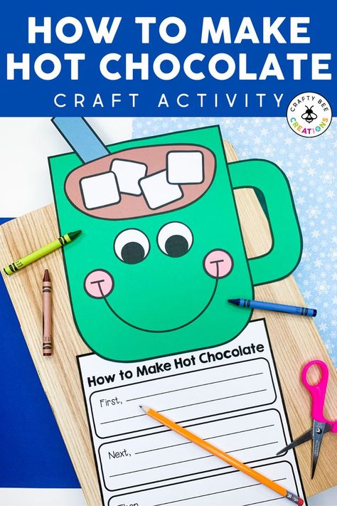 Hot Chocolate Craft, Craft For Kids Easy, Chocolate Craft, Hot Chocolate Party, Colorful Mugs, Fun Writing Activities, Cute Bulletin Boards, Preschool Winter, Christmas Bulletin Board