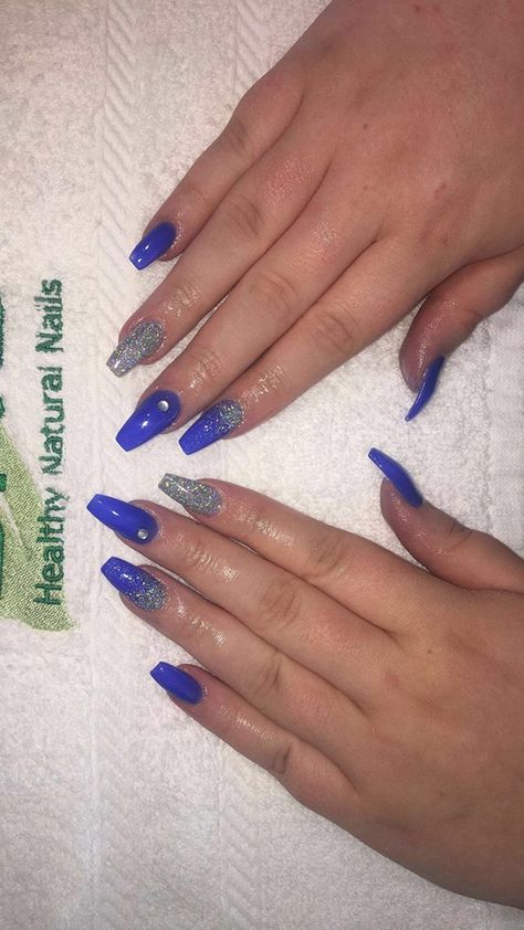 Royal Blue Acrylic Nails Glitter Short, Royal Blue Sns Nails, Royal Blue And Light Blue Nails, Light Blue Sns Nails, Royal Blue Hoco Nails, Blue Sns Nails, Royal Blue Nails For Prom, Royal Blue And Silver Nails, Royal Blue Nail Ideas