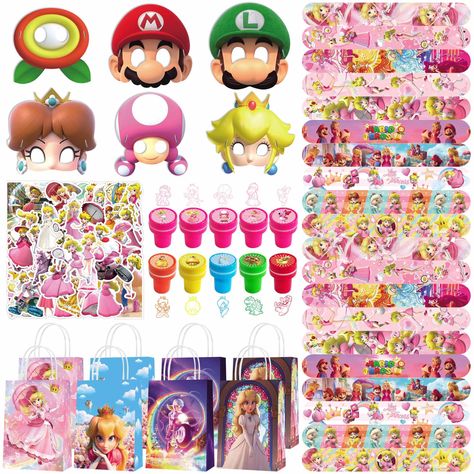 PRICES MAY VARY. 【Princess Peach party】You will get a princess peach party favor bags：10 princess peach stampers,10 button pins, 12 mario mask, 8 princess peach gift bags , 20 princess peach slap bracelet, 50 princess peach stickers. 【Quality materials】Our Princess Peach birthday party favors are all made of high-quality materials, environmentally friendly, non-toxic, odorless, beautifully printed patterns and colors, and not easy to fade. 【Princes Gift pack】Princess Peach Party gifts for childr Princess Peach Party Decorations, Peach Birthday Party Decorations, Mario Mask, Princess Peach Birthday Party, Princess Peach Birthday, Peach Birthday Party, Princess Peach Party, Peach Birthday, Mario And Princess Peach