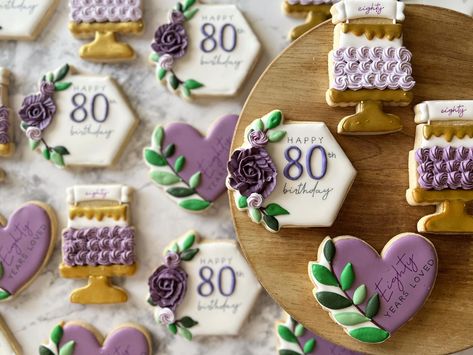 80th Birthday Royal Icing Cookies, 75th Birthday Cookies Decorated, 80 Birthday Cookies, 75th Birthday Cookies, 80th Birthday Cookies Decorated, 80th Birthday Cookies, Flower Sugar Cookies, 92nd Birthday, 75th Birthday Parties