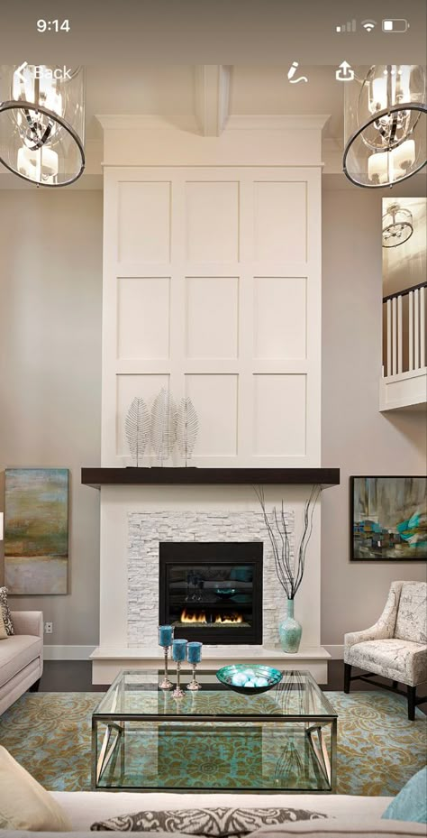 Fireplace Accent Walls, Fireplace Feature Wall, Tall Fireplace, High Ceiling Living Room, Brick Fireplace Makeover, Fireplace Mantle Decor, Fireplace Built Ins, White Fireplace, Living Room Decor Fireplace