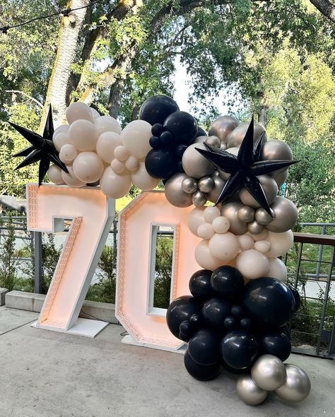 Different milestone decades, same glamour!✨ We always enjoy installing with @norcal_marquee to elevate any celebration. 70th birthday custom balloon garland with starburst: black, champagne, & cream Grab & go garland paired with a celebration stack for a Louis Vuitton themed 60th birthday: black, champagne, & cream We can help recommend locations and refer you to local vendors to ensure your day is a success! Custom Balloons, 70th Birthday, 60th Birthday, Balloon Garland, Milestones, Champagne, Balloons, Louis Vuitton, Cream