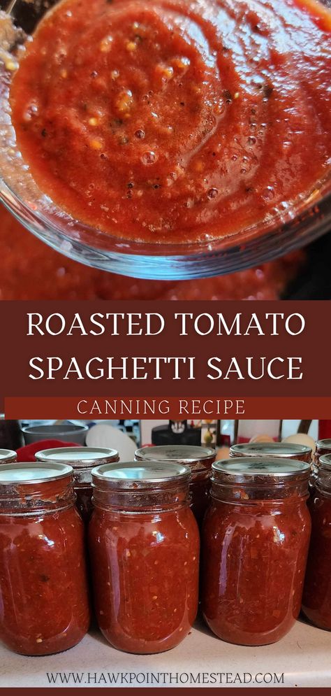 This homemade roasted tomato spaghetti sauce canning recipe is so delicious and a great recipe to make flavorful sauce that can be ready on your shelves for any pasta dish! You’ll love the rich, savory sauce made from simple ingredients. It is so rewarding to make your own delicious spaghetti sauce from your fresh homegrown tomatoes! Tomato Sauce From Canned Diced Tomatoes, Roasted Tomato Spaghetti Sauce, Spaghetti Sauce Canning Recipe, Roasted Tomato Spaghetti, Spaghetti Sauce Canning, Canning Pasta Sauce, Canning Homemade Spaghetti Sauce, Canned Tomato Recipes, Tomato Canning