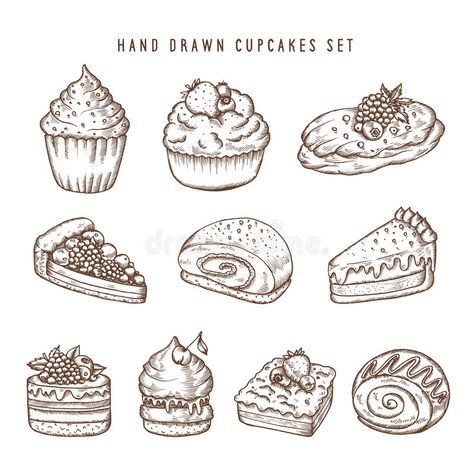 Bakery Icon, Sketch Icon, Voucher Design, Bakery Products, Food Sketch, Cake Chocolat, Detailed Coloring Pages, Retro Vector, Food Illustration