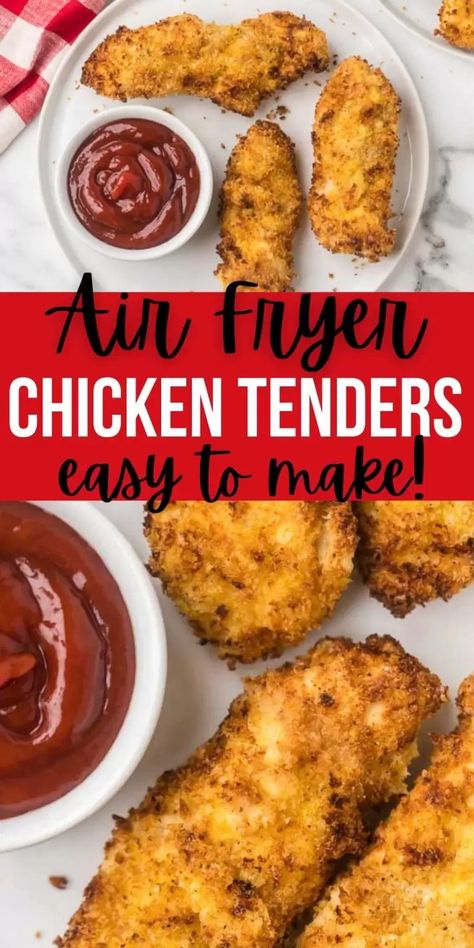 Make delicious air fryer chicken tenders with panic bread crumbs in less than 20 minutes. Enjoy restaurant quality tenders at home for a fraction of the price and they are healthier too! #eatingonadime #airfyerrecipes #chickenrecipes #chickentenders Raw Chicken Tenders In Air Fryer, Air Fryer Fried Chicken Tenders, Chicken Tenders In Air Fryer, Air Fryer Recipes Chicken Tenders, Homemade Chicken Tenders, Air Fryer Recipes Keto, Air Fryer Fried Chicken, Dipping Sauces For Chicken, Chicken Tenders Recipe