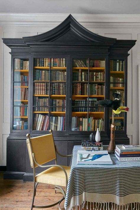 A shoppable scheme in grey and gold for an artist's Spitalfields house | House & Garden Gold Library, H D Carlton, Library Inspiration, Affordable Modern Furniture, Home Libraries, Wool Throw, Home Library, Grey And Gold, Reading Nook