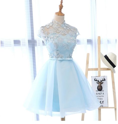 Light Blue Homecoming Dress, Blue Lace Prom Dress, Dresses Hoco, Cute Homecoming Dresses, Blue Homecoming Dresses, Lace Party Dresses, Blue Tulle, Blue Cocktail Dress, Lace Homecoming Dresses